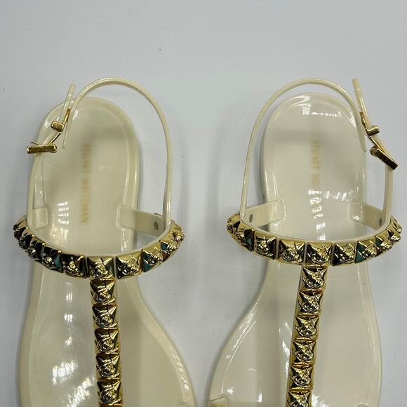 Stuart Weitzman Jelly Sandals Size 7 Studded T-Strap "Jelrose" Cream Gold - Picture 5 of 10